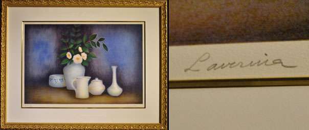 ラベルニア「白い花瓶とピンクの椿」リトグラフ | 日本画、油絵、版画